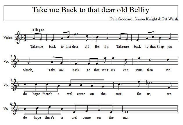 Score of Take me back to the dear old Belfry song